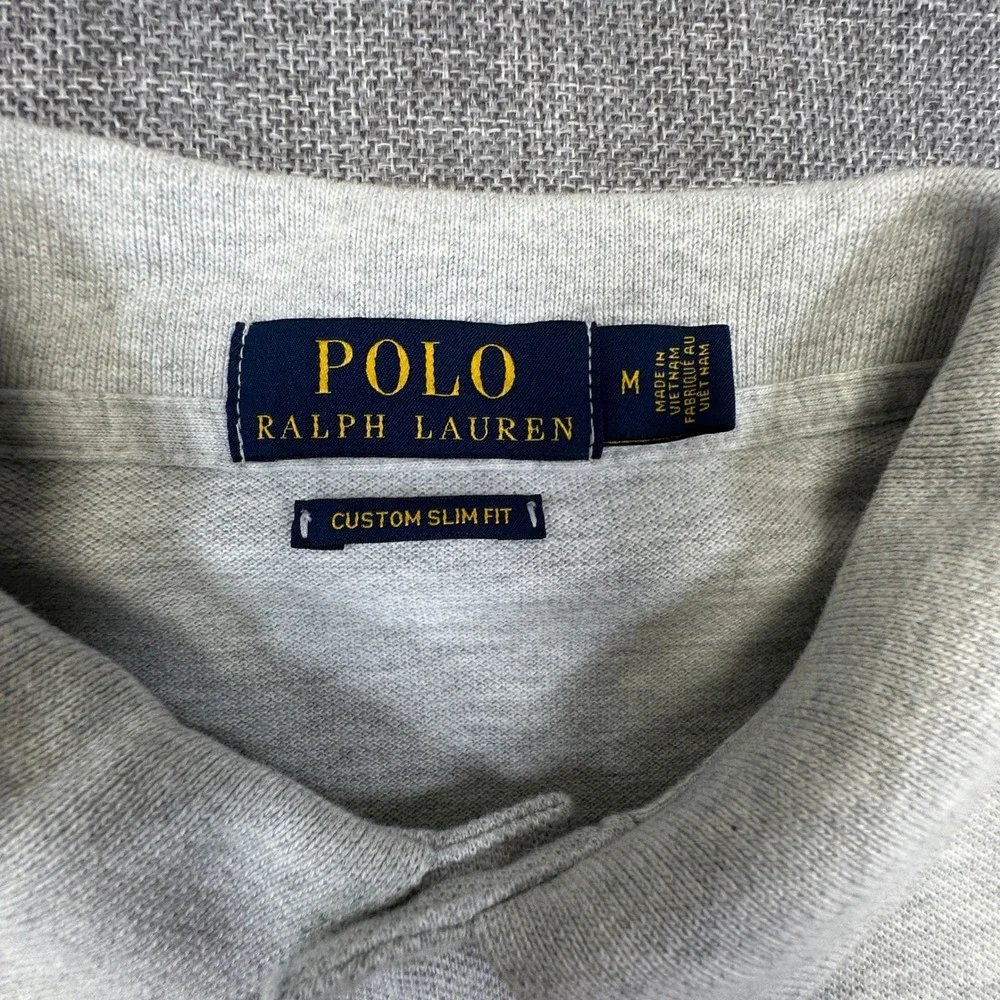 Polo Ralph Lauren Polo Shirt Men Medium Gray Custom Slim Fit Pique Cotton Preppy